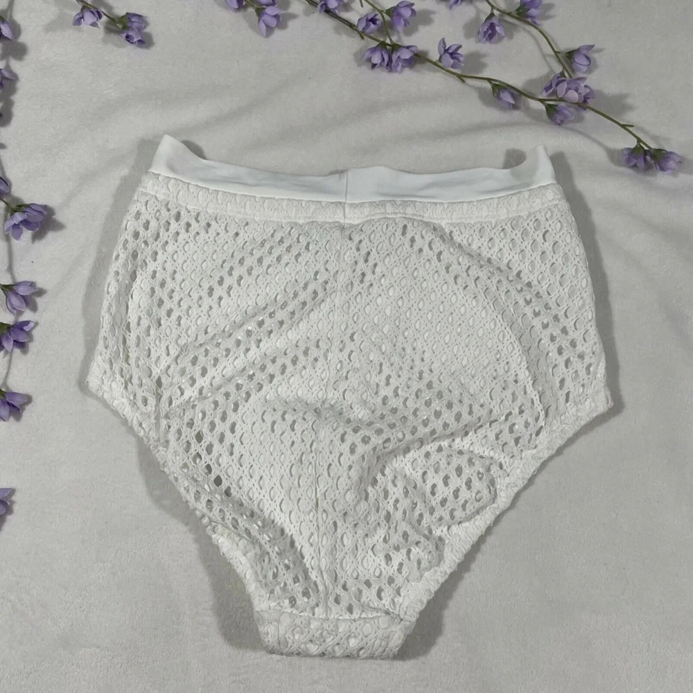 NEW Robin Piccone‎ [ Small ] Mesh High Waisted Front Tie Bikini Bottom White